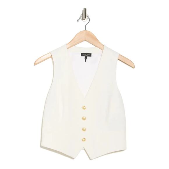 RAG & BONE Priya Ponte Tailored Vest Sleeveless V-Neck Ivory - Picture 3 of 7